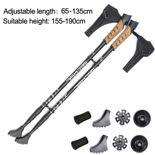 2pcs Nordic Walking Sticks - Adjustable Aluminum Telescopic Trekking Poles for Camping & Hiking