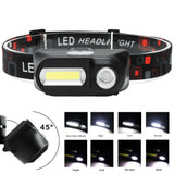 Portable Mini XPE+COB LED Headlamp - USB Rechargeable, 18650 Battery, Camping, Fishing, Headlight Flashlight Torch