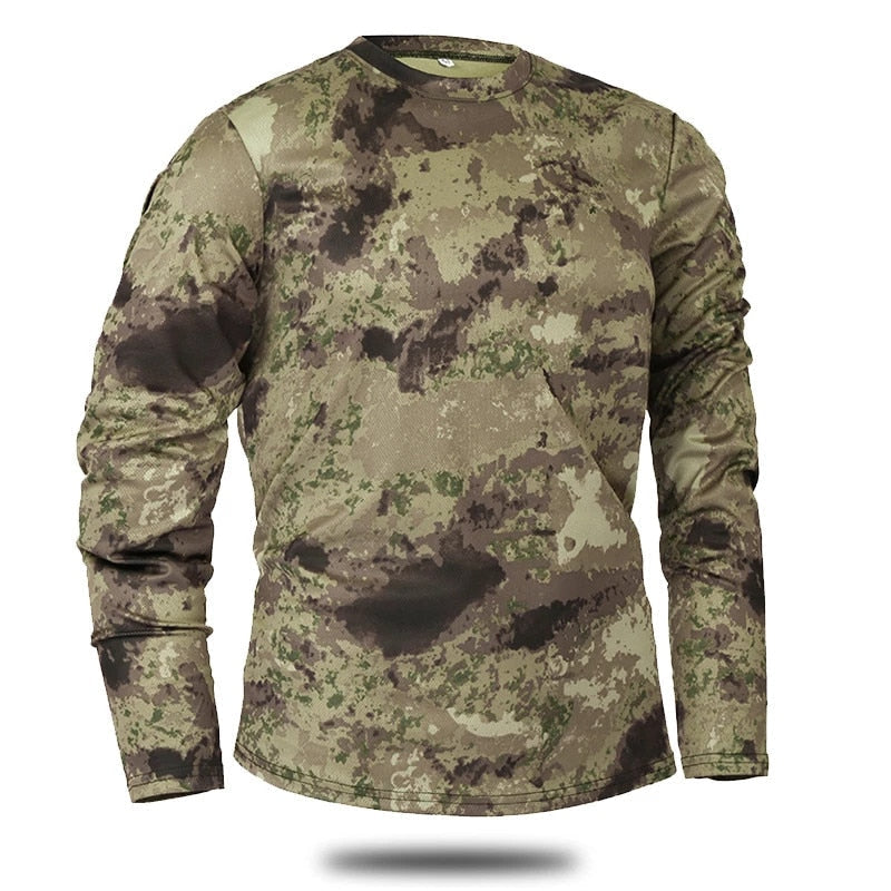 Schnelltrocknendes, langärmeliges taktisches Camouflage-T-Shirt für Herren – atmungsaktive Outdoor-Kleidung für Militär, Jagd, Wandern und Camping