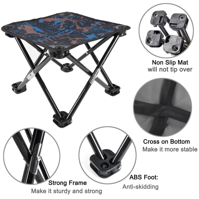 Folding Outdoor Camping Stool - Portable Fishing Chair, 100KG Weight Capacity