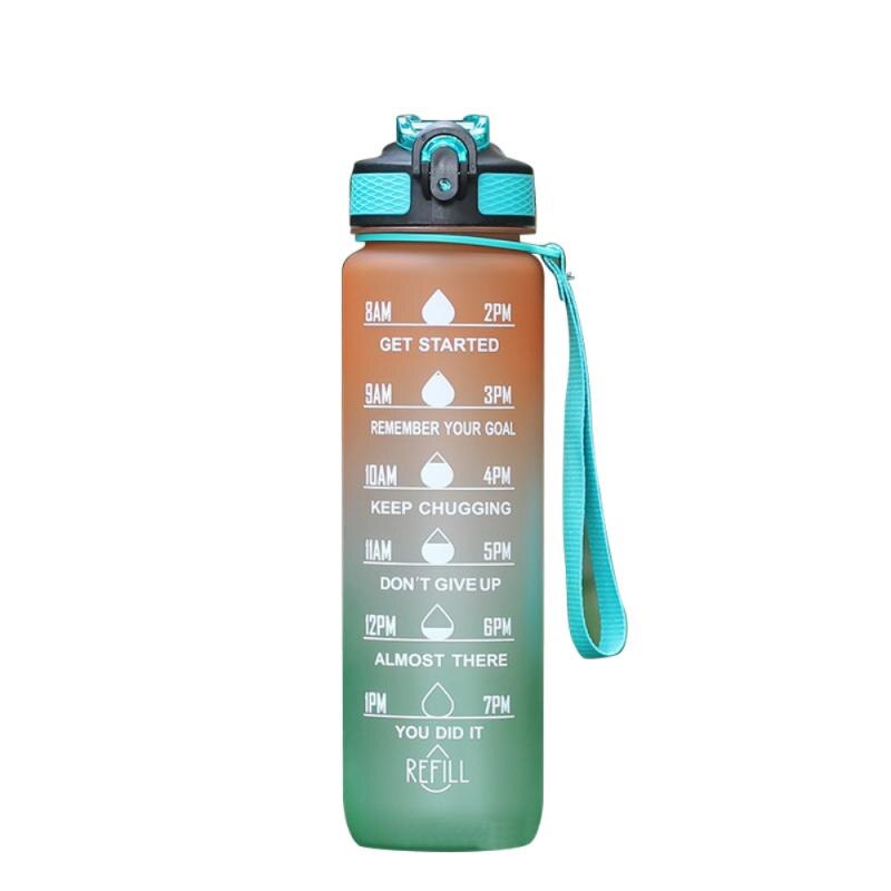 1000ML Leakproof BPA-Free Sports Water Bottle with Time Marker - Portable for Climbing, Camping, and Outdoor Activities