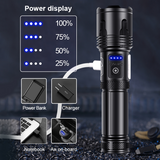 Powerful XHP90 LED Flashlight - High Power, Rechargeable, Tactical, USB, 18650 Battery, Ideal for Camping