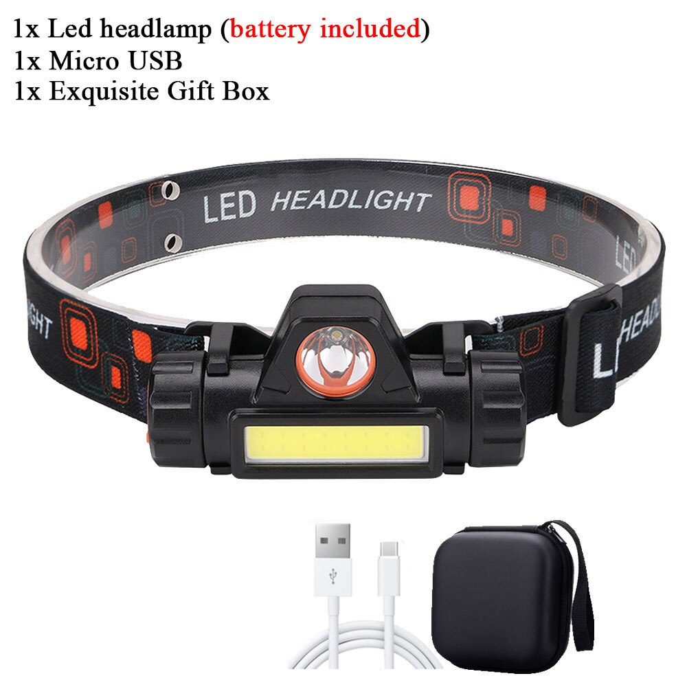 Portable Mini Headlamp Flashlight Lantern Q5 + COB LED, Built-in Battery, Magnetic, for Outdoor Camping and Fishing