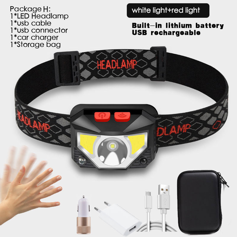 Powerful 6000 Lumens LED Headlamp - Rechargeable, Motion Sensor, USB, Camping Flashlight, Headlight Torch Lamp