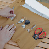 Portable Multi-Pocket Canvas Camping Tableware Storage Bag & Towel Rack for Outdoor Hiking Cutlery