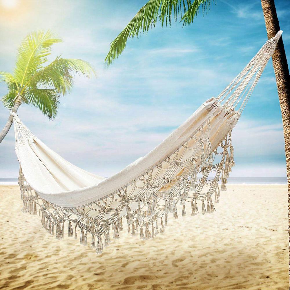 White Indoor/Outdoor Hanging Hammock Chair for Garden, Dorm, Bedroom - Safe Swing for Kids & Adults