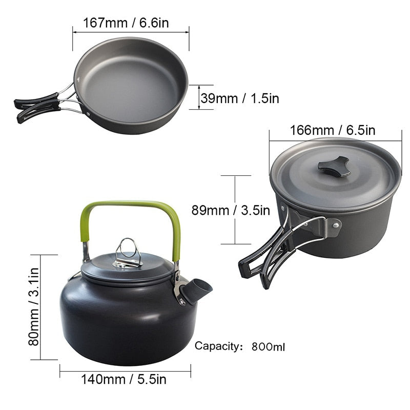 1 Set Non-stick Outdoor Camping Cookware: Pots, Pans, Kettle, Foldable Spoon, Fork, Knife, Cup