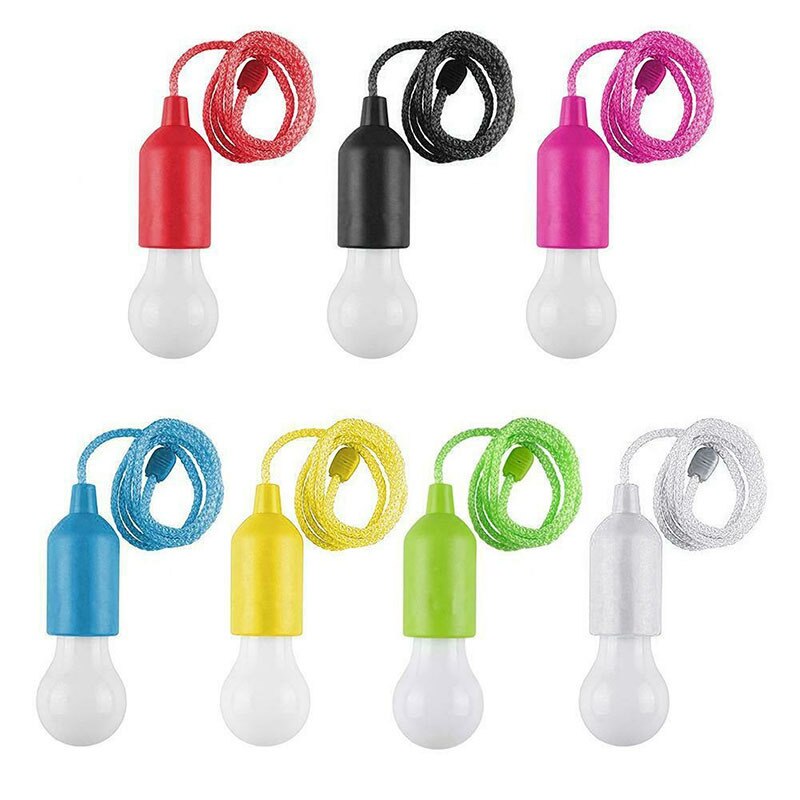 Portable LED Pull Cord Light Bulb - Battery Operated Night Lamp for Outdoor Camping, Home, Garden Decor