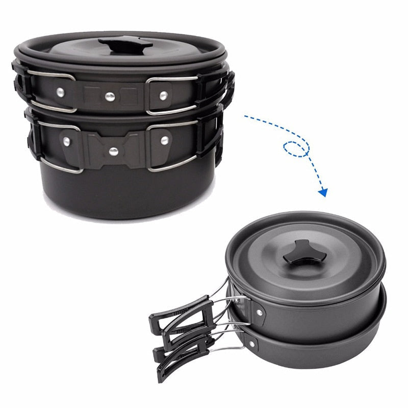 1 Set Non-stick Outdoor Camping Cookware: Pots, Pans, Kettle, Foldable Spoon, Fork, Knife, Cup