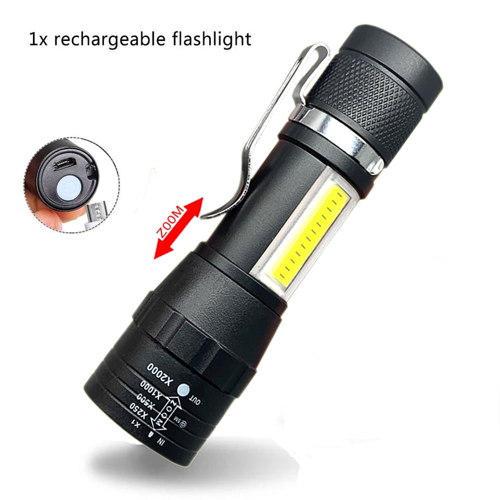 Portable Rechargeable Zoom LED Flashlight Torch with 3 Lighting Modes - Mini Camping Lantern Light