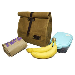 Waxed Canvas Leather Lunch Bag - Waterproof Food Storage for Work, School, Hiking, Camping, and Hunting