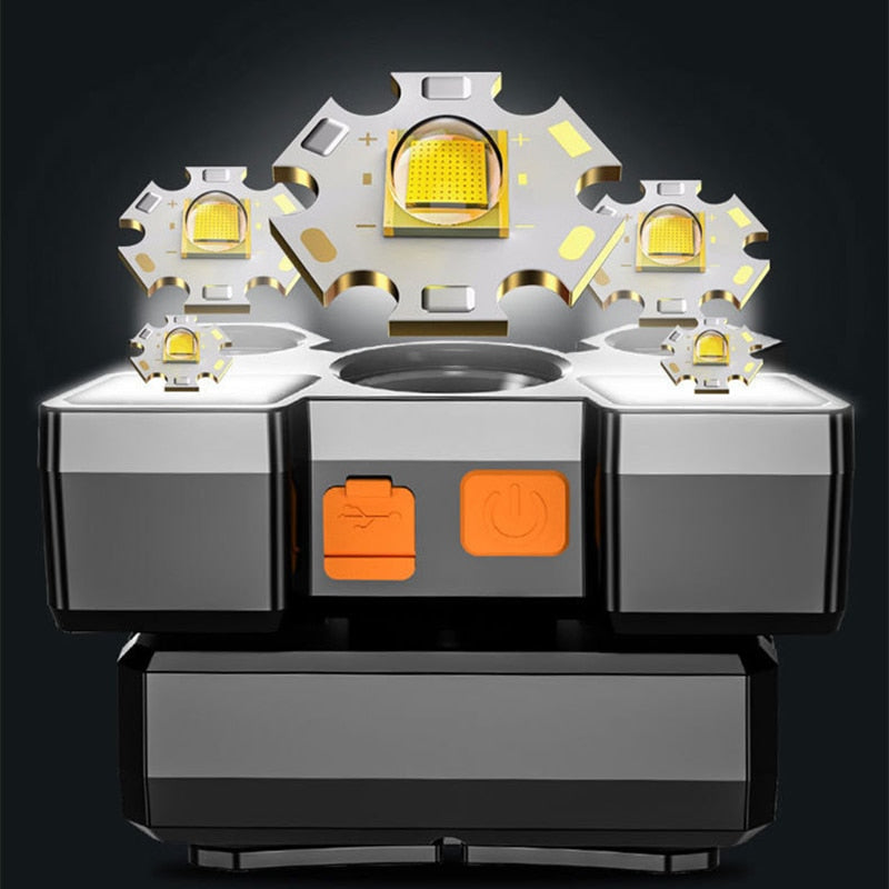 5LED USB Rechargeable Headlamp with Built-in 18650 Battery - Portable Outdoor Camping Lantern Torch