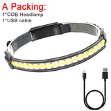 Rechargeable COB LED Headlamp - Built-in Battery, Waterproof, White & Red Light for Camping & Work