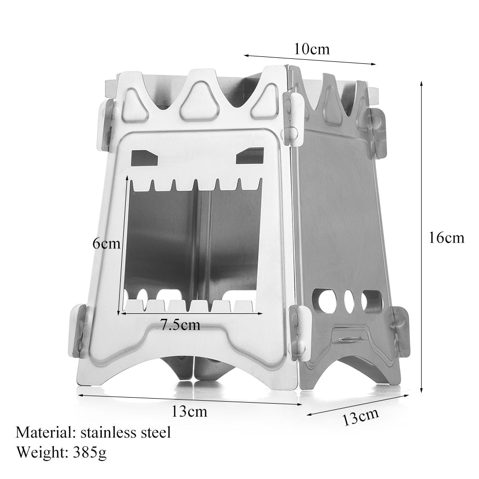 Portable Stainless Steel Camping Stove - Wood Burning for Backpacking, Picnic, BBQ, and Hiking