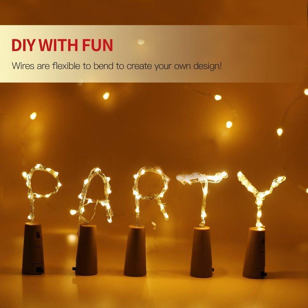 10pcs LED Wine Bottle String Lights with Battery - Copper Wire Fairy Lights for Birthday, Wedding, Christmas Decor