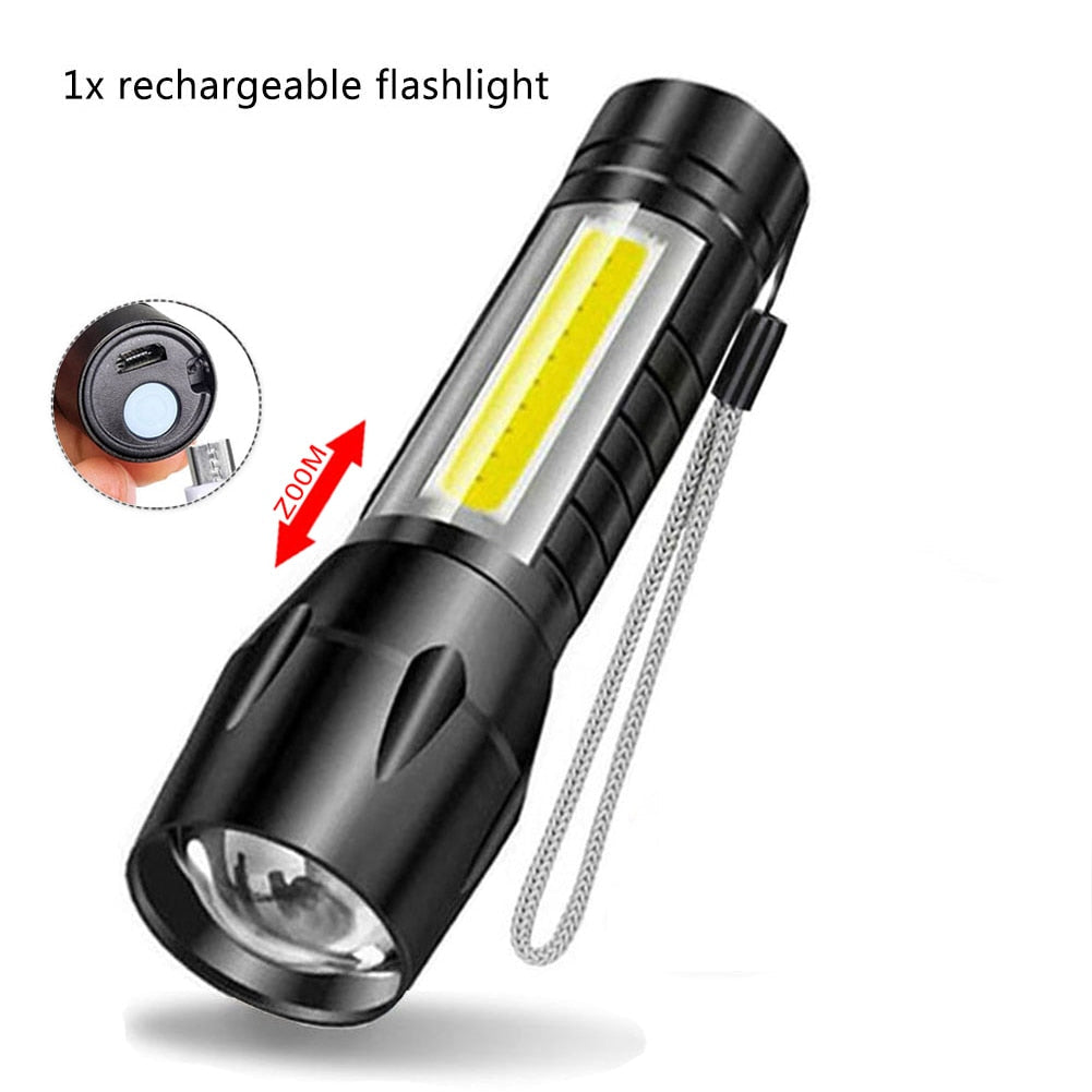 Portable Rechargeable Zoom LED Flashlight Torch with 3 Lighting Modes - Mini Camping Lantern Light