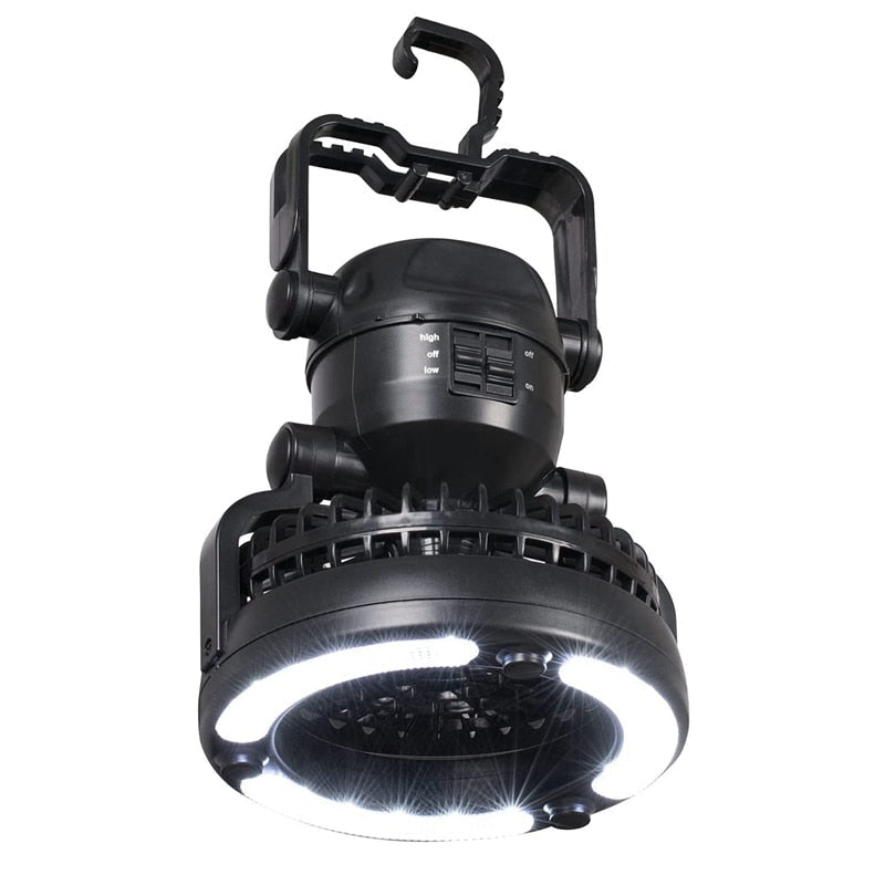 Portable Camping Ceiling Fan with LED Light - Hanging Lantern for Tent, Survival, Hiking, and Emergency Use