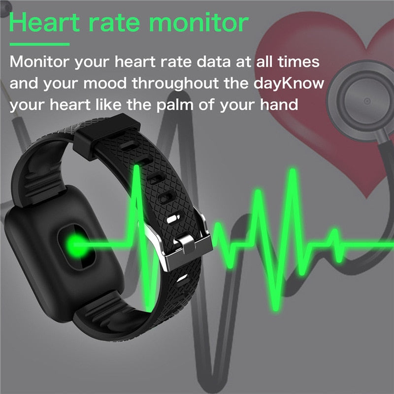 Bluetooth Blood Pressure Sport Waterproof Smart Watch Men Women Kids With Silicone Strap