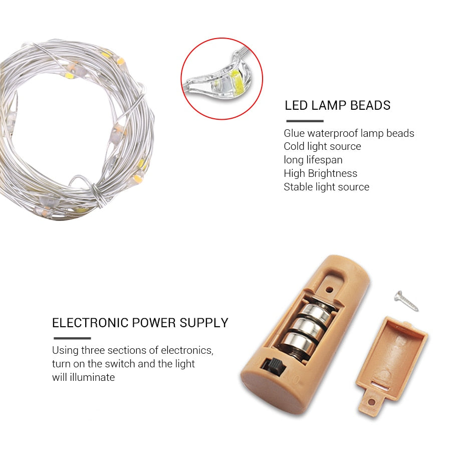 10er LED-Lichterkette für Weinflaschen mit Batterie – Lichterkette aus Kupferdraht für Geburtstag, Hochzeit, Weihnachtsdekoration