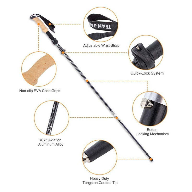 2Pcs Ultralight Aluminum Alloy Foldable Hiking Walking Sticks - Telescopic Trekking Poles for Camping & Nordic Walking