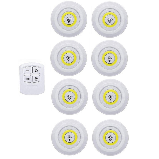 Super Bright 3W COB LED Under Cabinet Light with Wireless Remote, Dimmable for Wardrobe, Bedroom, Closet, Kitchen