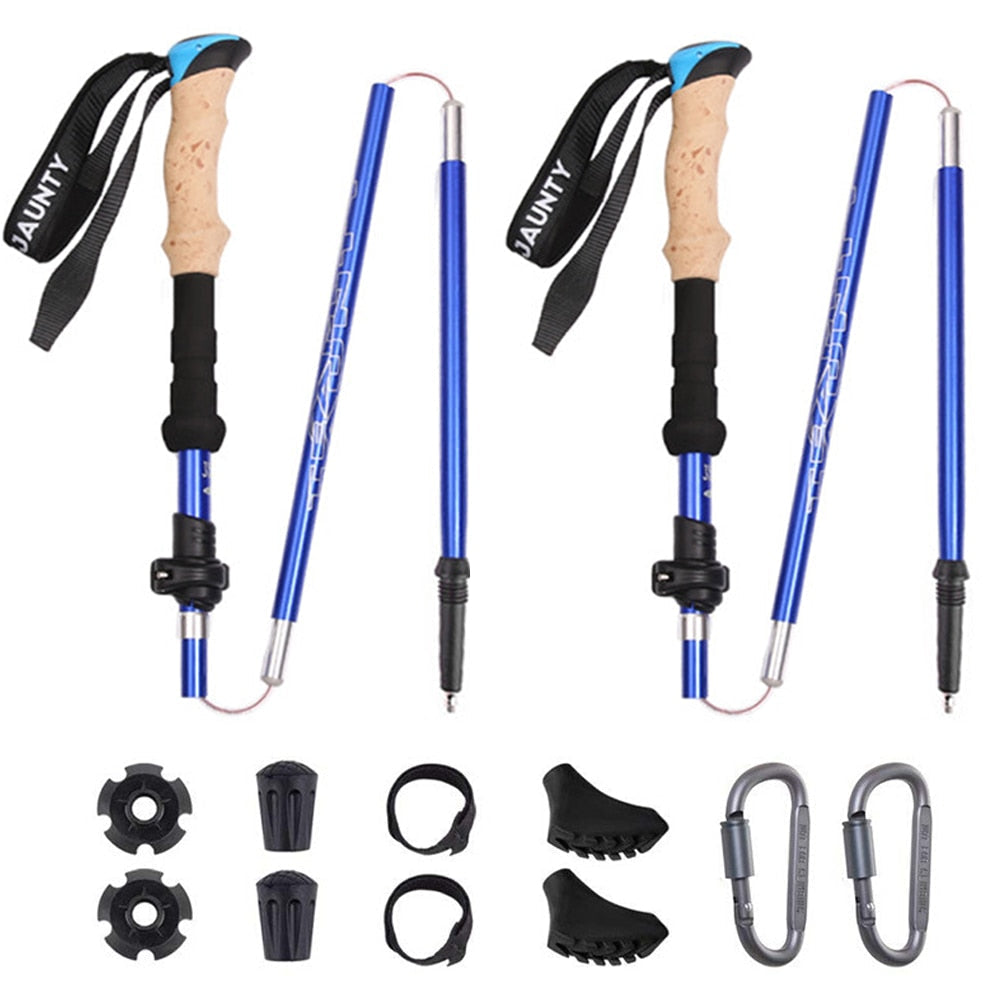 2Pcs Ultralight Aluminum Alloy Foldable Hiking Walking Sticks - Telescopic Trekking Poles for Camping & Nordic Walking