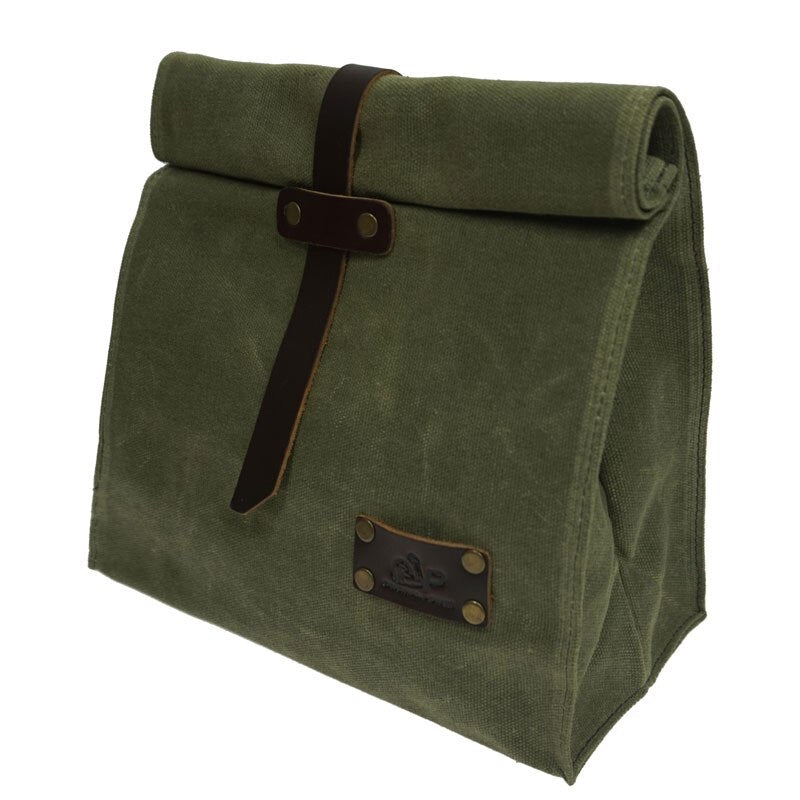 Waxed Canvas Leather Lunch Bag - Waterproof Food Storage for Work, School, Hiking, Camping, and Hunting