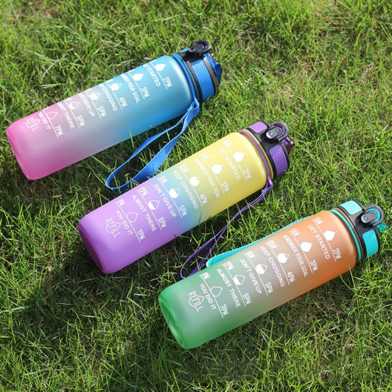 1000ML Leakproof BPA-Free Sports Water Bottle with Time Marker - Portable for Climbing, Camping, and Outdoor Activities