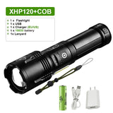 Powerful XHP90 LED Flashlight - High Power, Rechargeable, Tactical, USB, 18650 Battery, Ideal for Camping