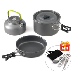 Ultraleichtes Camping-Kochgeschirr-Set aus Aluminium: Teekanne, Wasserkocher, Bratpfanne – 3-teilig für Kochen im Freien und Picknicks