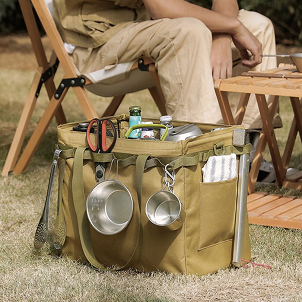 Large Capacity Outdoor Camping Picnic Bag - Multi-Pocket Oxford Cloth Handbag, Folding Thermal Drink Carrier & Lunch Box