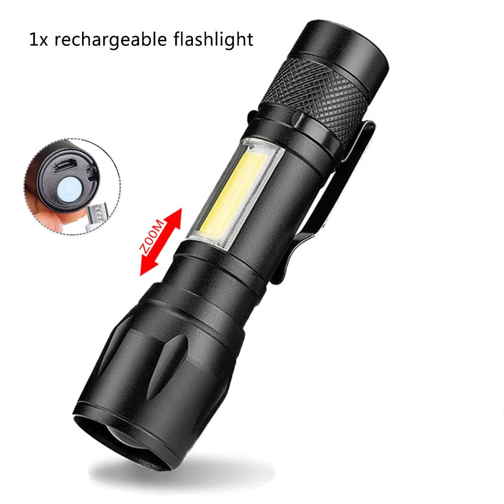 Portable Rechargeable Zoom LED Flashlight Torch with 3 Lighting Modes - Mini Camping Lantern Light