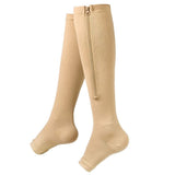 Zipper Compression Socks for Women & Men - Open Toe, Knee High, Calf Support for Circulation, Walking, Running, Medical Use