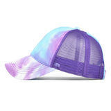 Women's Tie Dye Ponytail Baseball Cap - Mesh Snapback, Adjustable Sunhat for Camping, Beach, Outdoor Sports