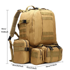 50L Tactical Backpack 4-in-1 Military Rucksack Molle Outdoor Sport Bag for Men - Camping, Hiking, Travel, Climbing