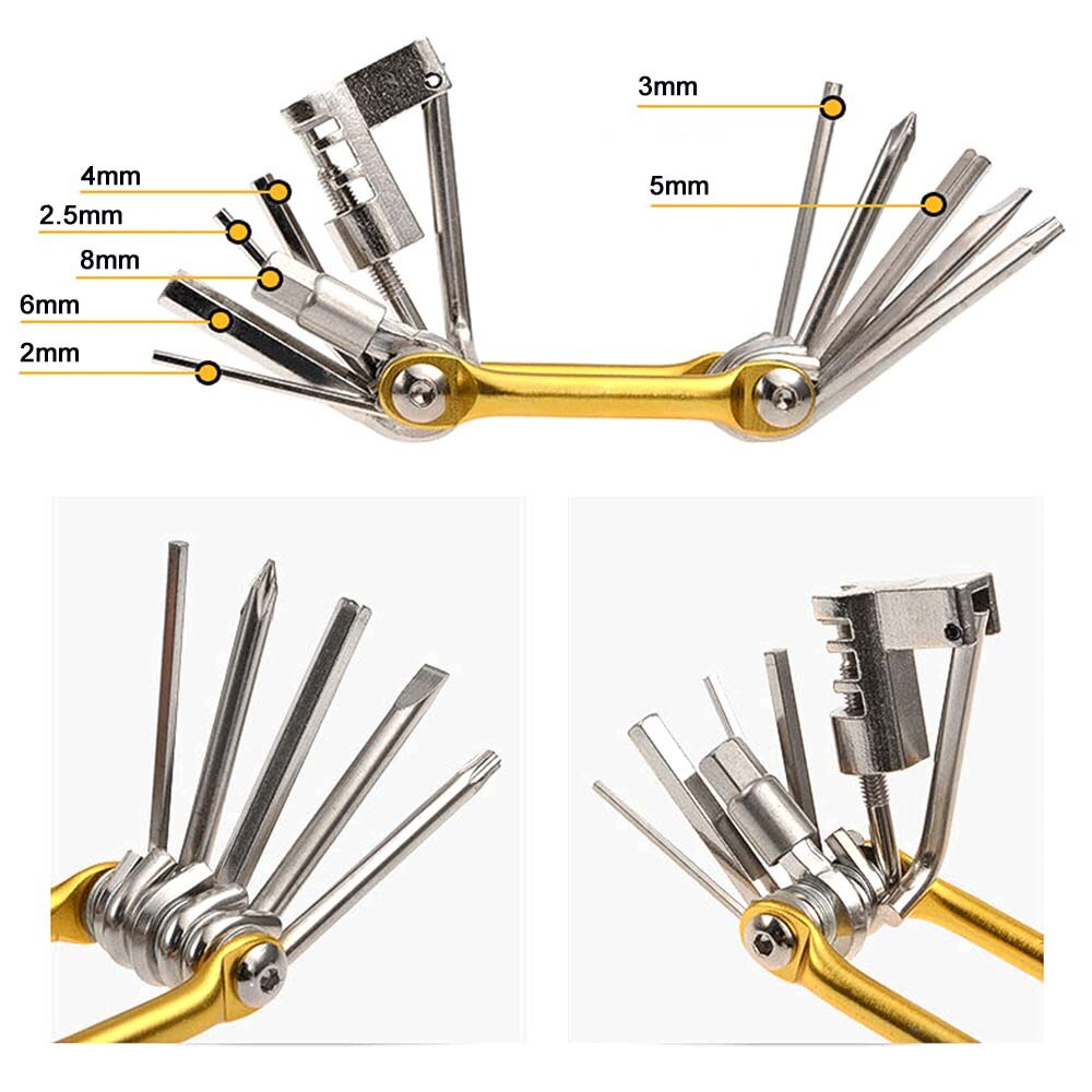 11-in-1-Reparaturset für faltbare Fahrradreifen: Multitool-Schraubenschlüssel, Schraubendreher, Kettenschneider, EDC-Fahrradwerkzeugset