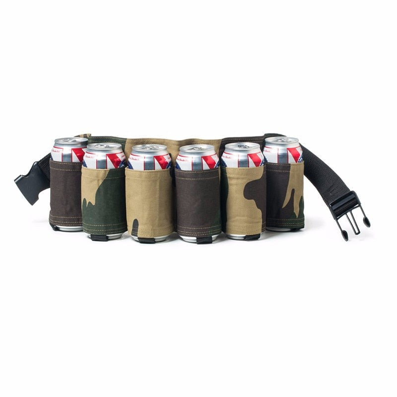 Insulated Beer Belt Holder for 6 Cans with Adjustable Strap, Buckle, and Hidden Pocket - Perfect for Parties