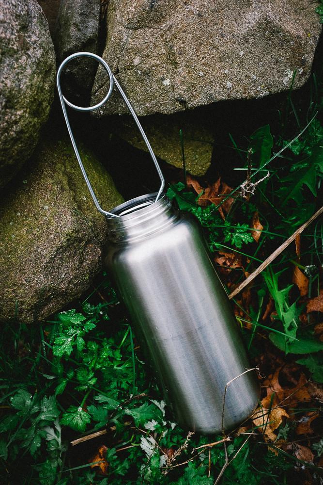 Bushcraft Stainless Steel Water Bottle with Hook - Wide Mouth, Leak-Proof Flask for Camping, Picnic, Hiking