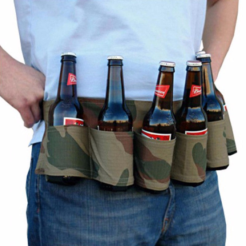 Insulated Beer Belt Holder for 6 Cans with Adjustable Strap, Buckle, and Hidden Pocket - Perfect for Parties