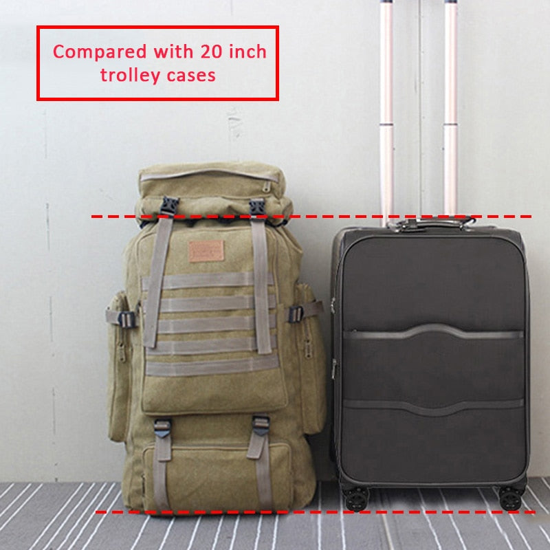 60L Large Military Canvas Backpack - Tactical Camping Hiking Rucksack, Army Travel Molle Bag for Men Outdoor