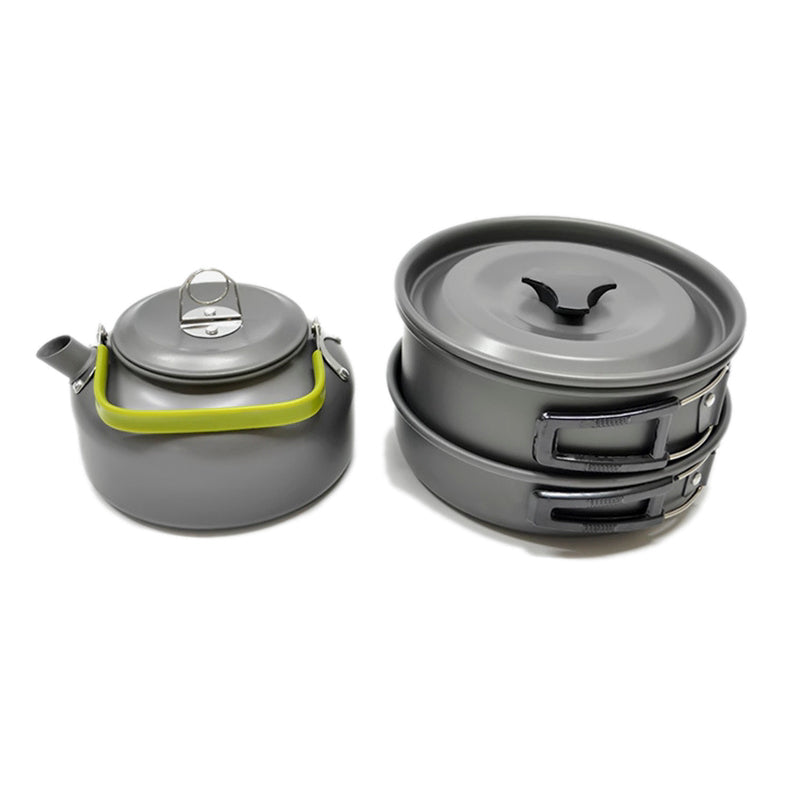 Ultra-light Aluminum Camping Cookware Set: Teapot, Kettle, Frying Pan - 3pcs for Outdoor Cooking & Picnics