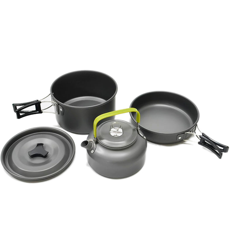 Ultra-light Aluminum Camping Cookware Set: Teapot, Kettle, Frying Pan - 3pcs for Outdoor Cooking & Picnics