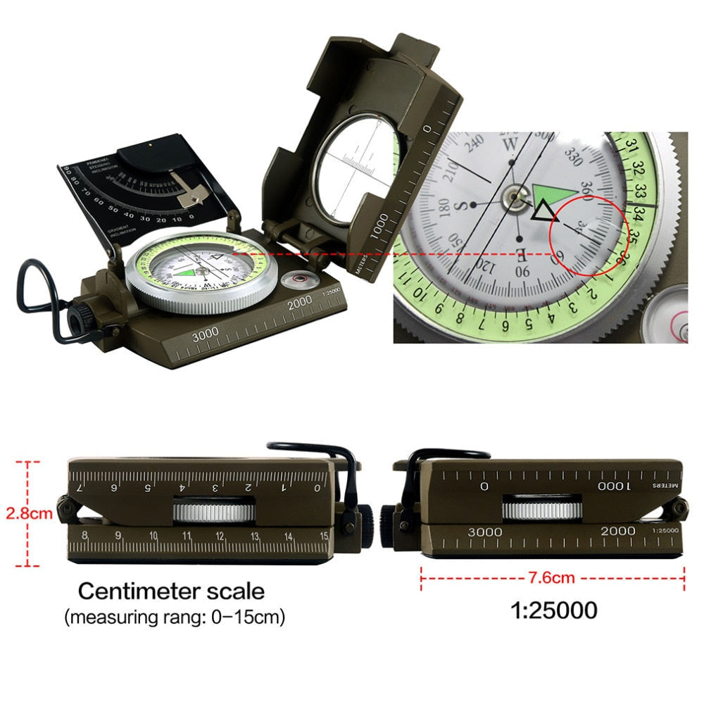 Professional Military Geology Compass - Luminous Sighting Compass for Outdoor Hiking & Camping