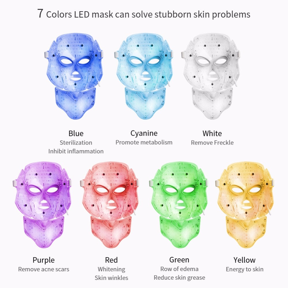 7 Colors Led Facial Mask Korean Acne Neck Beauty Therapy Machine Light