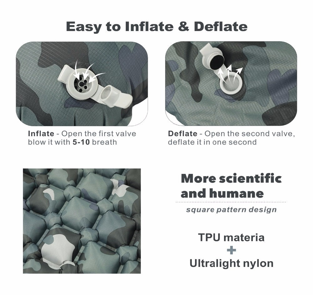 Ultralight Inflatable Camping Sleeping Pad with Pillows - Folding Travel Mat for Hiking & Trekking