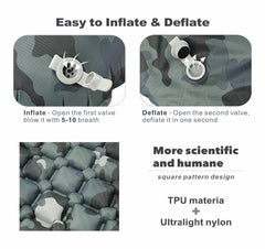 Ultralight Inflatable Camping Sleeping Pad with Pillows - Folding Travel Mat for Hiking & Trekking