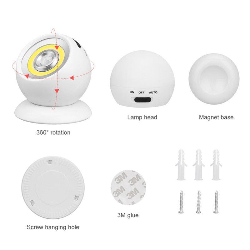 Wireless Motion Sensor Light - USB Rechargeable, Battery Powered Wall Lamp for Outdoor/Indoor Use, Night Light Security Torch