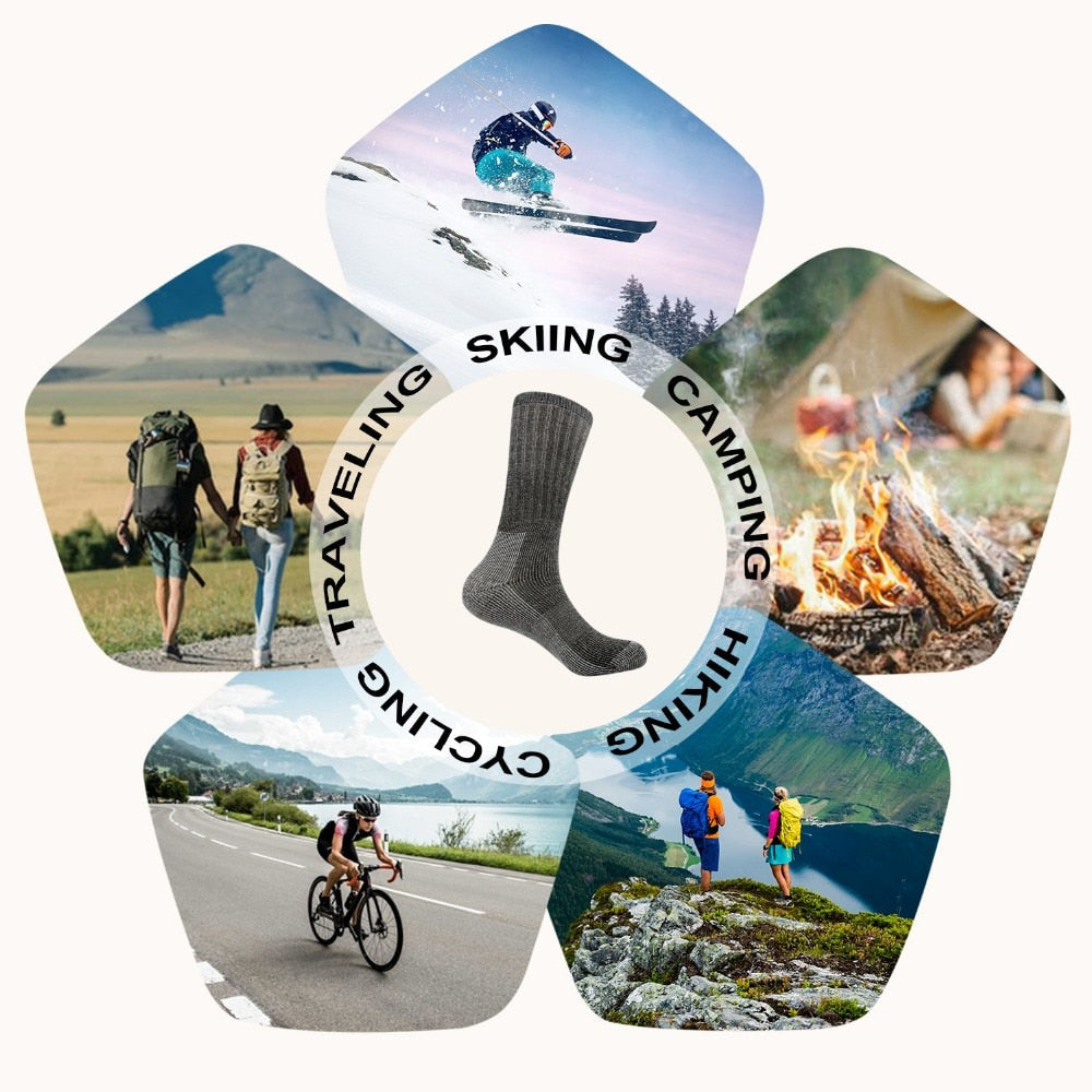 3 Pairs Men�s Winter Merino Wool Cushioned Knee-High Socks for Hiking, Camping, Climbing, Cycling, Skiing