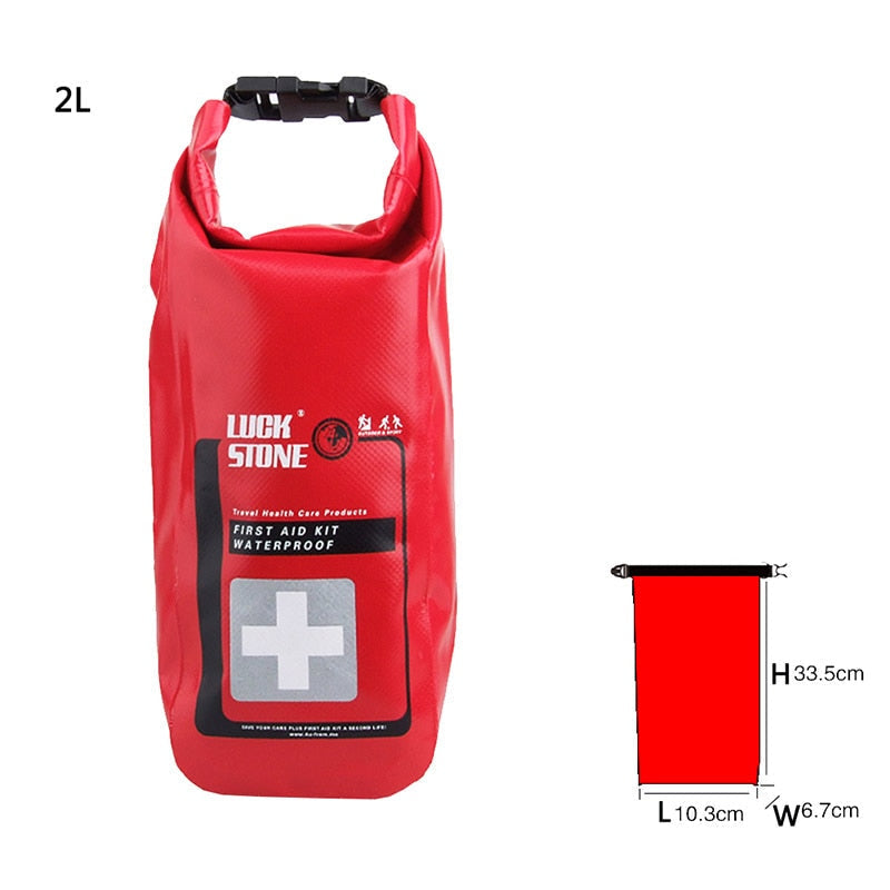 Red Waterproof 2L First Aid Bag - Empty Travel Dry Bag for Rafting, Camping, and Emergency Kits