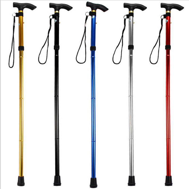 Telescopic T-Handle Walking Stick: Aluminum Alloy Folding Cane, Non-Slip Rubber, Hiking & Trekking Poles, Crutches